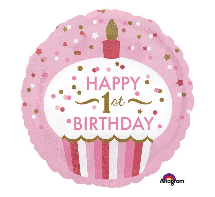 Happy 1st Birthday Cupcake Round 18" foil