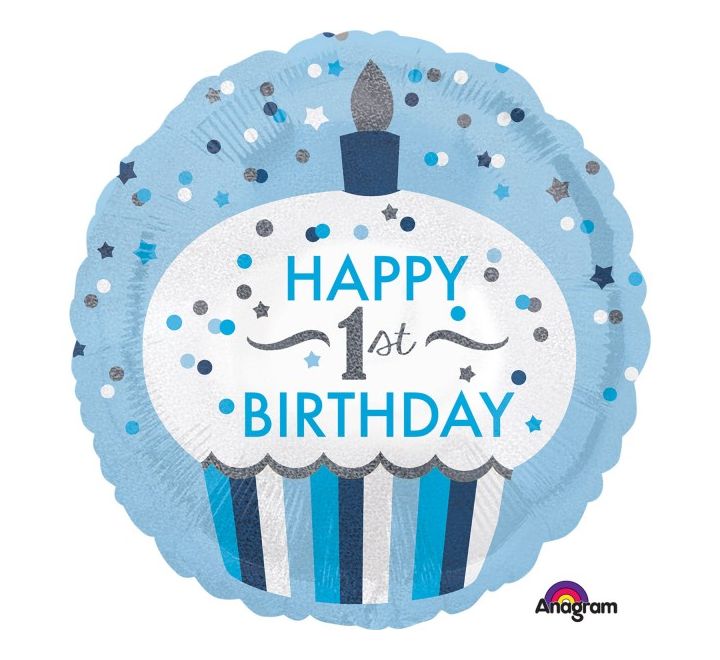 Happy 1st Birthday Cupcake Round 18" foil