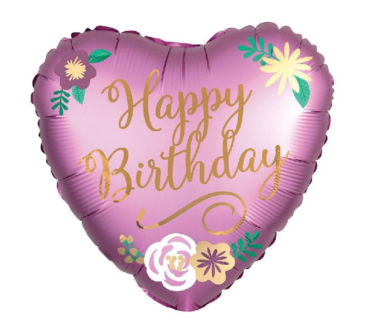 Happy Birthday Satin Flowers 18" Foil Balloon