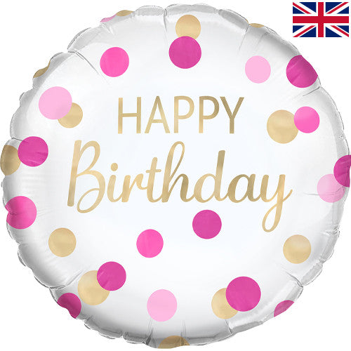 18" Happy Birthday Pink & Gold Confetti Foil