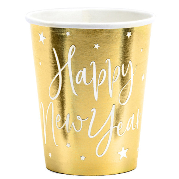 Happy new Year Gold Paper Cups 6PK