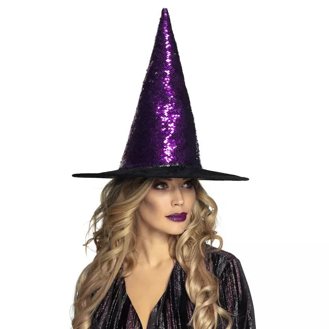 Hat Witch Reversible Purple/Silver Adult