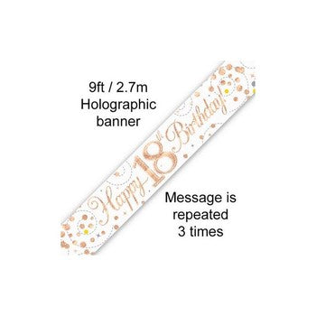 Sparkling fizz Birthday Banner White & Rose Gold