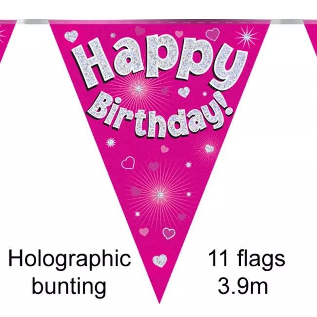 Bunting Happy Birthday Holo Pink