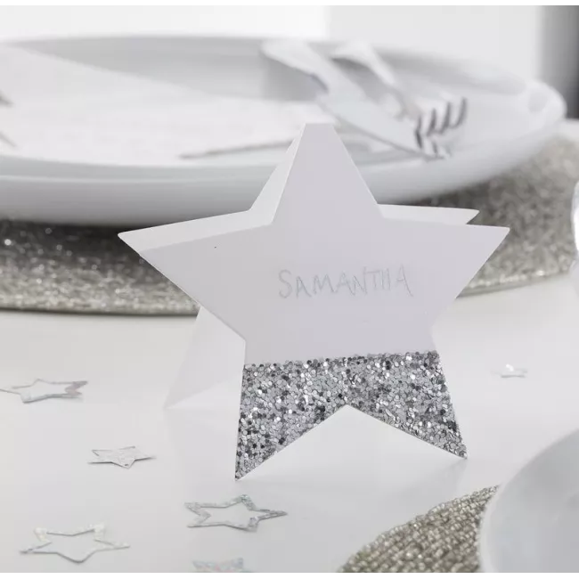Place Cards Glitter Silver - Pack of 6 - 10cm x 10cm