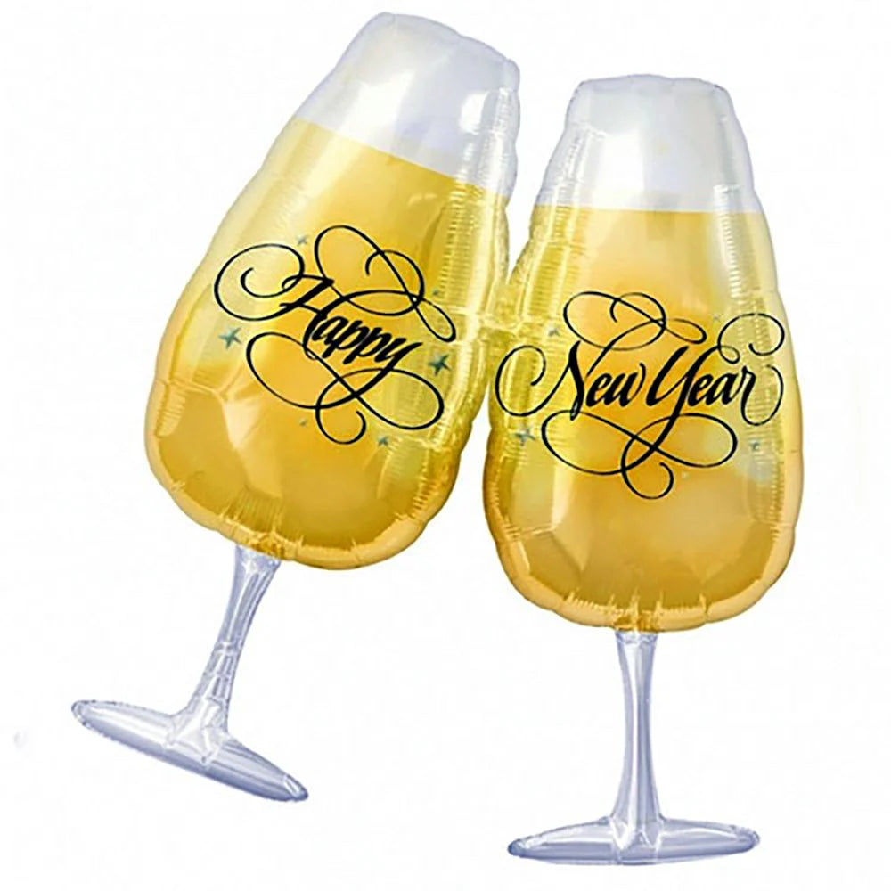 Happy New Year Clinking Glasses Supershape Foil Balloon