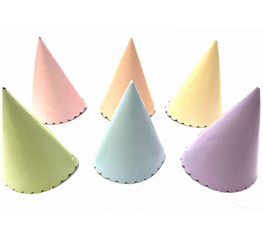 Cone Hats Pack 6 Assorted Pastel Colours