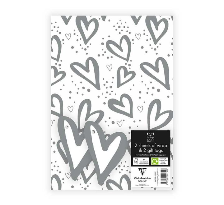Silver Hearts Wrapping Paper