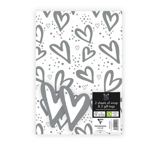 Silver Hearts Wrapping Paper