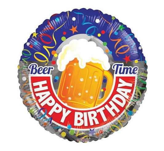18" Happy Birthday Beer Time Foil Balloon