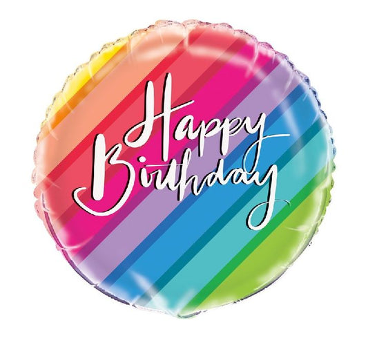 Rainbow Stripes Happy Birthday 18" Foil Balloon