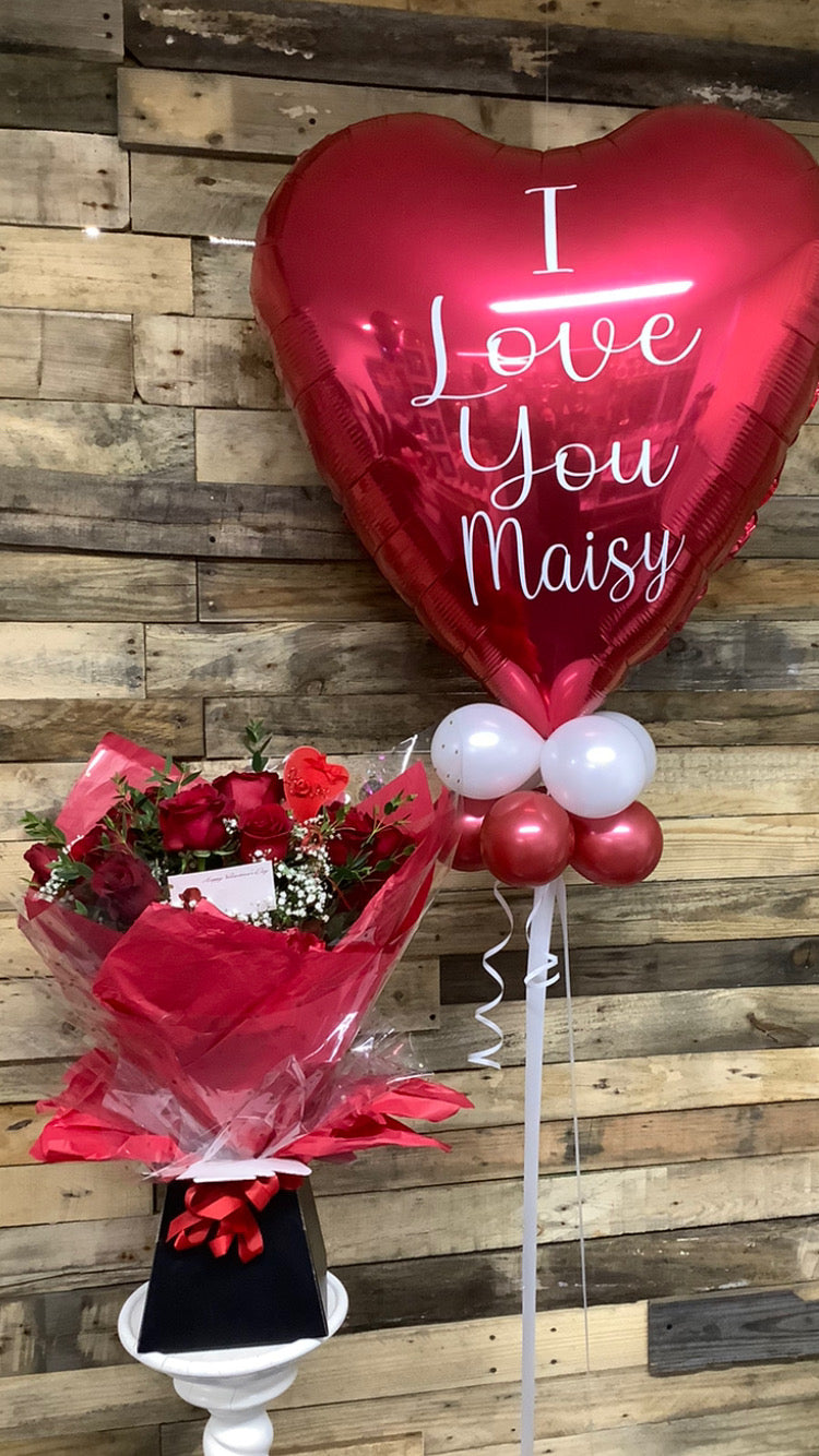 Giant Personalised Heart And 12 Red Roses Gift Bundle