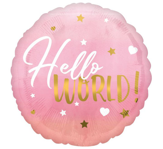 New Baby Hello World Pink Round Foil 18"