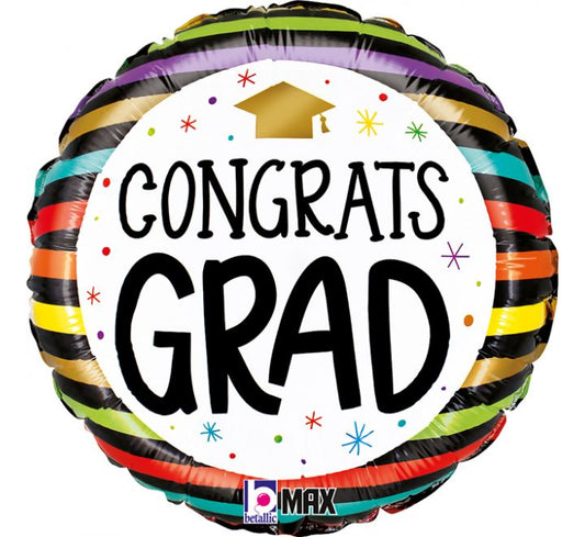 Congrats Grad Colourful Stripes Foil Balloon 18in