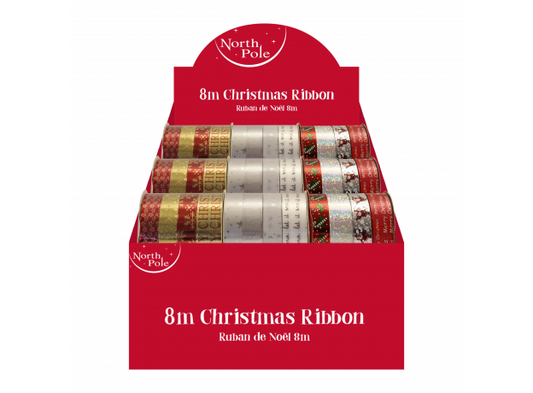 Christmas Ribbon. 8m. Assorted Designs