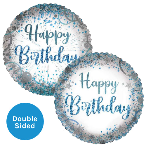 18" Happy Birthday Blue & Silver Foil