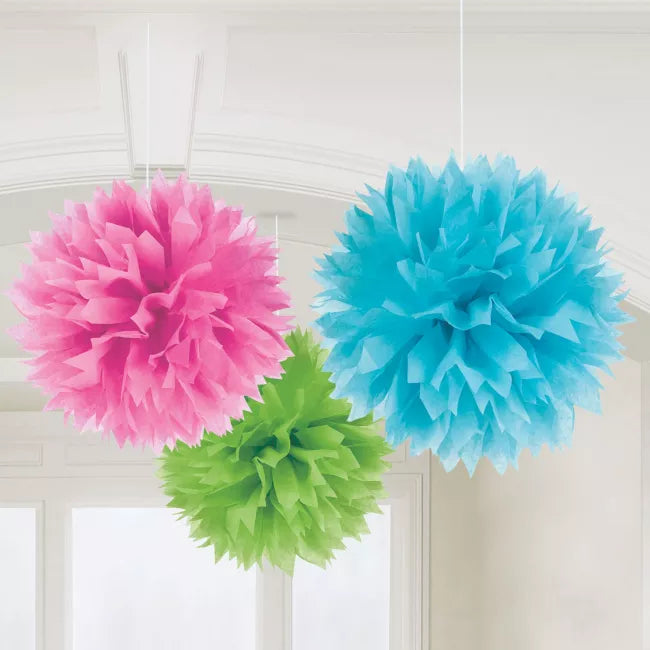 Fluffy Paper Decorations - 40cms - Pack of 3