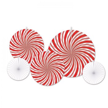 Paper Fans Swirl Red/White Pack of 5