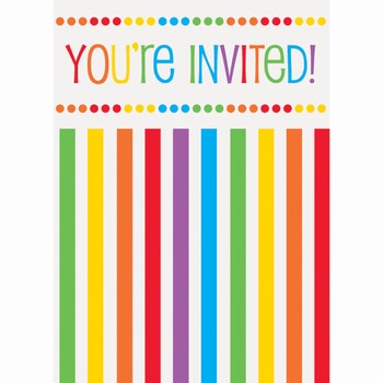 Invites - Rainbow Stripe with Envelopes - Pk 8