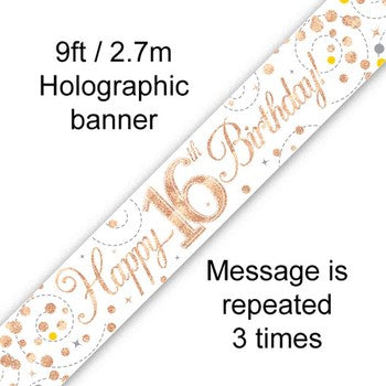 Sparkling fizz Birthday Banner White & Rose Gold