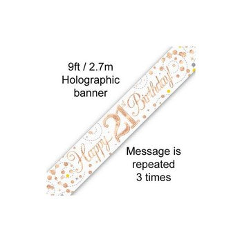 Sparkling fizz Birthday Banner White & Rose Gold