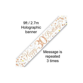 Sparkling fizz Birthday Banner White & Rose Gold