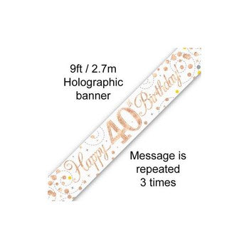 Sparkling fizz Birthday Banner White & Rose Gold
