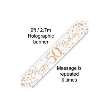 Sparkling fizz Birthday Banner White & Rose Gold