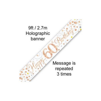 Sparkling fizz Birthday Banner White & Rose Gold