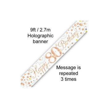 Sparkling fizz Birthday Banner White & Rose Gold