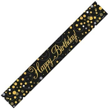 Banner Foil - Happy Birthday - Black & Gold Holographic