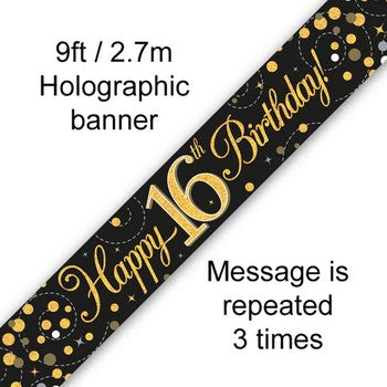 Sparkling Fizz Birthday Banner Black & Gold