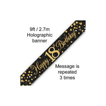 Sparkling Fizz Birthday Banner Black & Gold