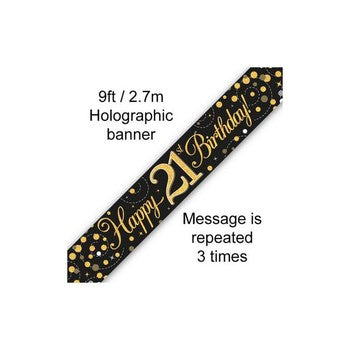 Sparkling Fizz Birthday Banner Black & Gold