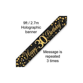 Sparkling Fizz Birthday Banner Black & Gold