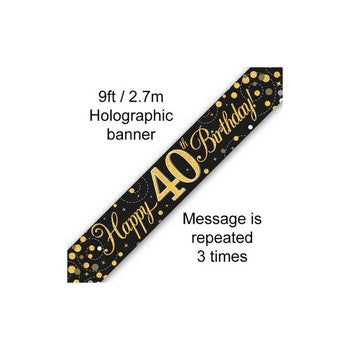 Sparkling Fizz Birthday Banner Black & Gold