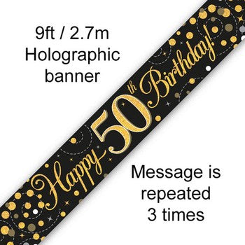 Sparkling Fizz Birthday Banner Black & Gold