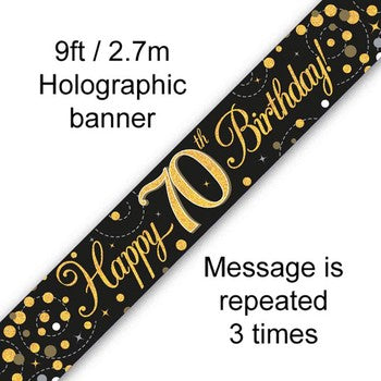 Sparkling Fizz Birthday Banner Black & Gold