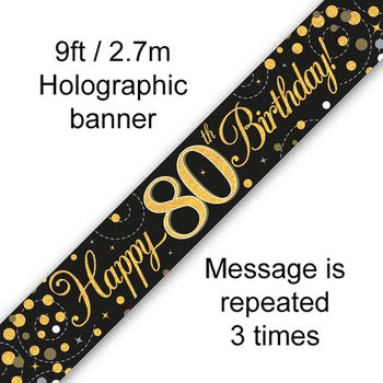 Sparkling Fizz Birthday Banner Black & Gold