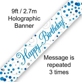 Banner - Birthday - Blue Holographic 9ft