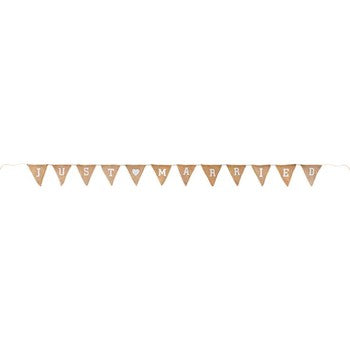 Bunting 3.2m 12 flags Natural Hessian - Just Married