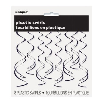Hanging Swirls 26" Plastic - Black - Pack  8