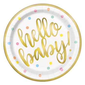 Plates Gold Hello Baby Pack 8