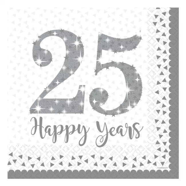 Napkins Paper 25th Silver Anniversary - Pack 16