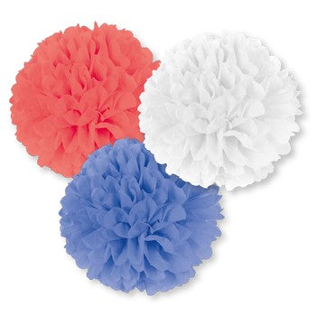 Fluffy Red, White and Blue Decorations - 40cms - Pack of 3