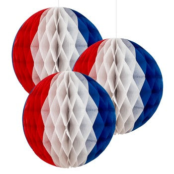 Red White and Blue Honeycomb Decorations - 18cms - Pack of 3