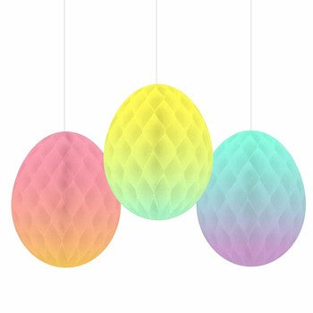 Honeycomb Egg Hanging Decorations - 18cms - Pack of 3