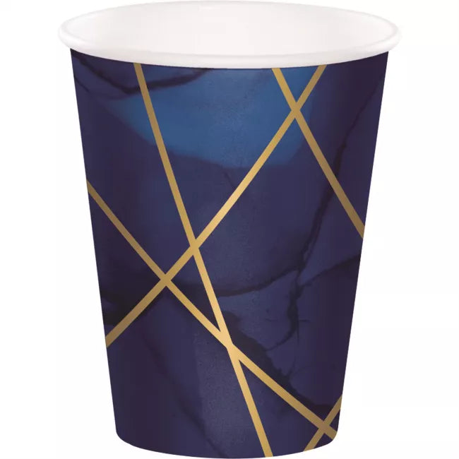 Cups Paper Navy Gold Pk8