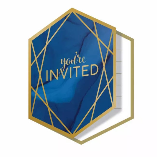 Invite Navy Gold with Envelope Pk8