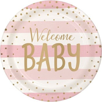 Plates Pink Gold  Welcome Baby - Pack 8
